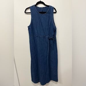 Denim Sleeveless Overall Western  Cotton Denim  Faux Wrap Dress SZ L
